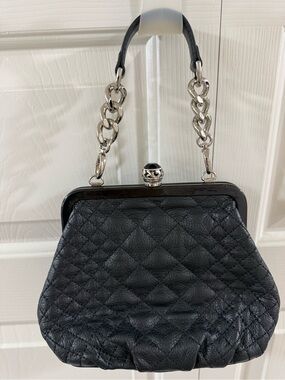 Brighton Quilted Black Leather Purse Bag Clutch Convertible Chain Crossbody
